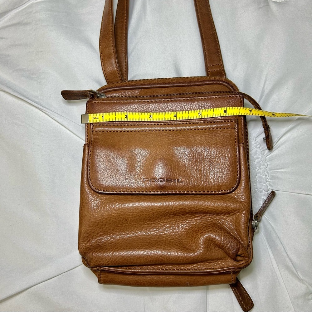 Vintage Fossil Cognac Brown Leather Multi-Compartment Crossbody Bag - Picture 10 of 12